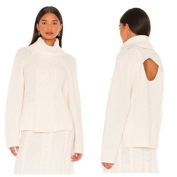 Jonathan Simkhai - Hadley Cable Open Back Wool Blend Pullover Cream/White - Picture 3 of 12